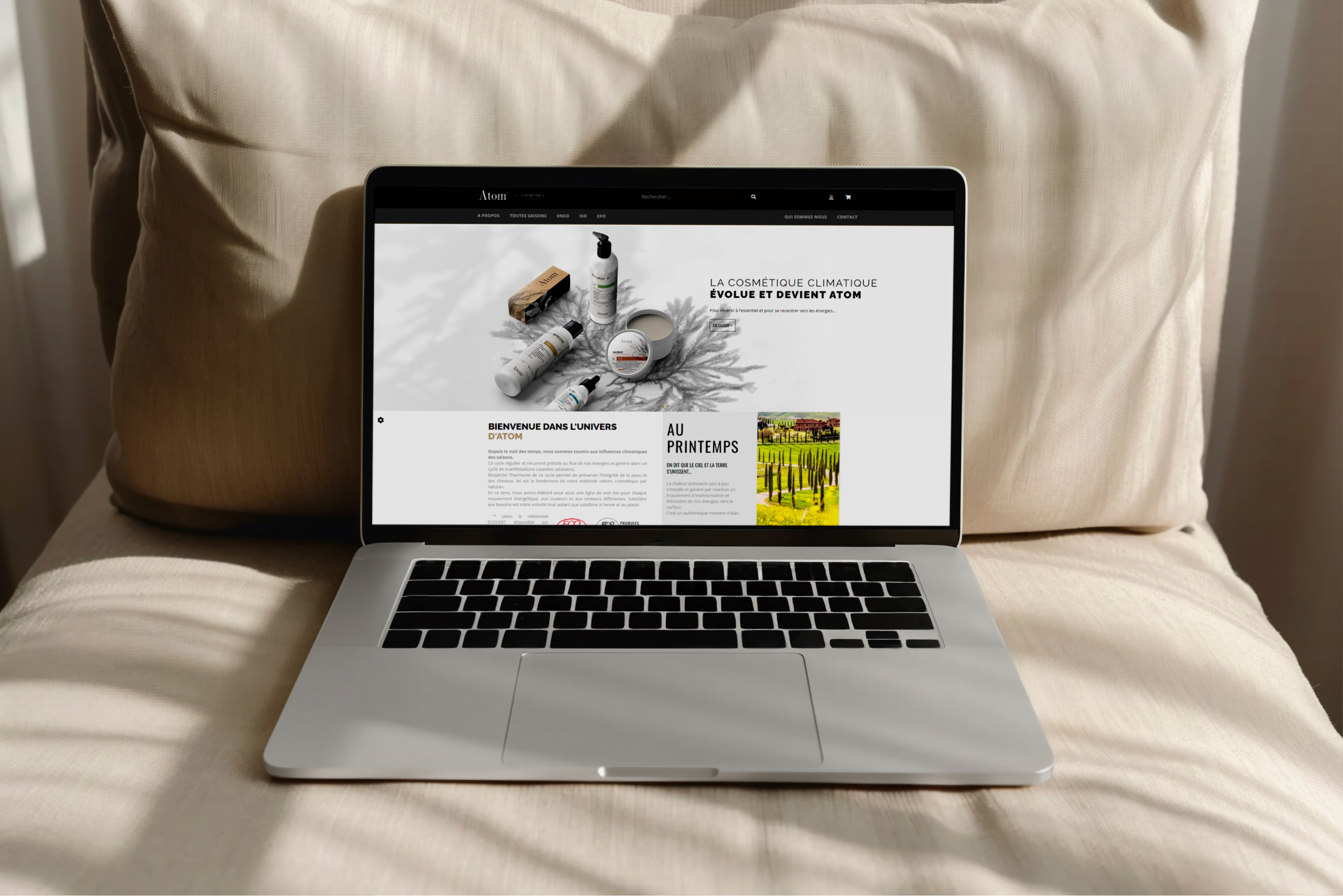 Un site boutique qui allie élégance et durabilité Création site e-commerce Marseille pour Atom - Cosmétologie Climatique